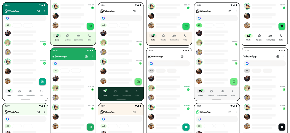 Iterasi warna yang dipertimbangkan untuk desain WhatsApp baru