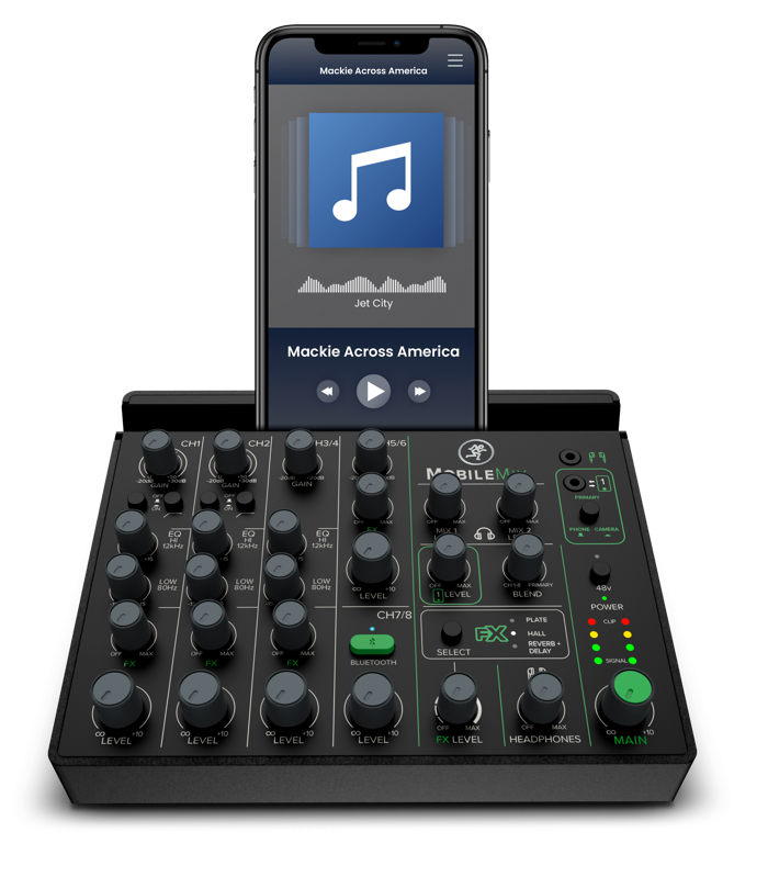 Channel Bluetooth pada Mackie MobileMix adalah channel stereo dua arah dengan penerapan otomatis … [+] mix minus.