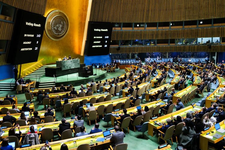 Hasil pemungutan suara untuk mempertimbangkan kembali keanggotaan penuh Palestina di PBB