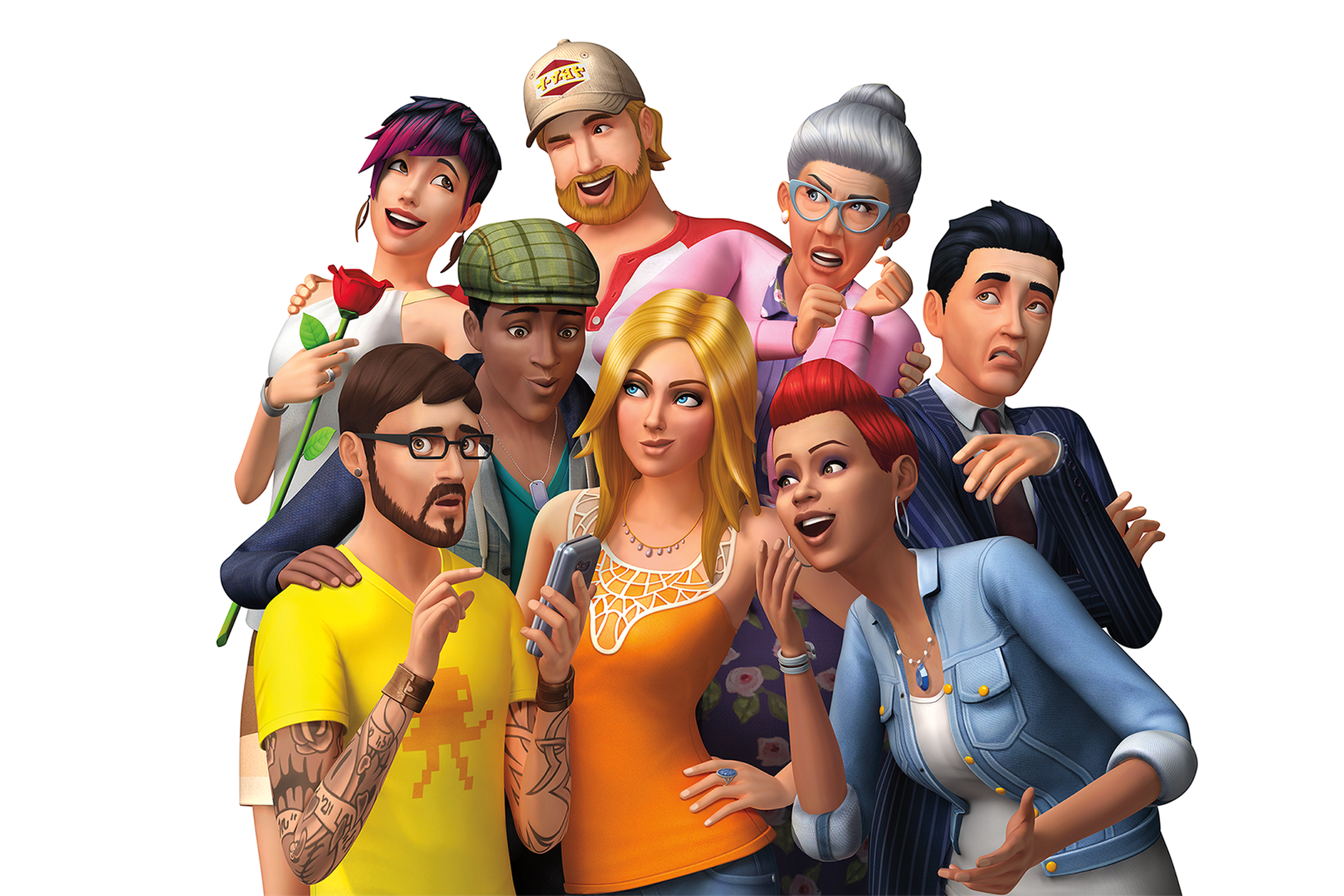 Ilustrasi dari The Sims 4 yang menampilkan koleksi Sims dari berbagai usia, ras, dan gender