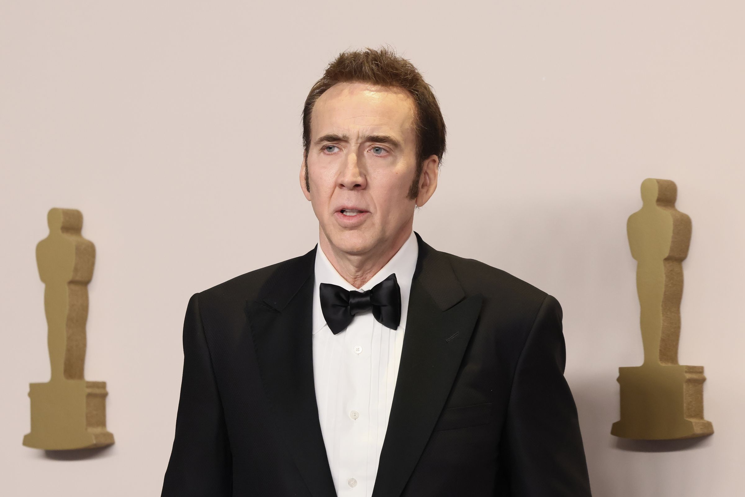 Nicolas Cage berpose di ruang pers selama Academy Awards Tahunan ke-96 di Ovation Hollywood pada 10 Maret 2024, di Hollywood, California.