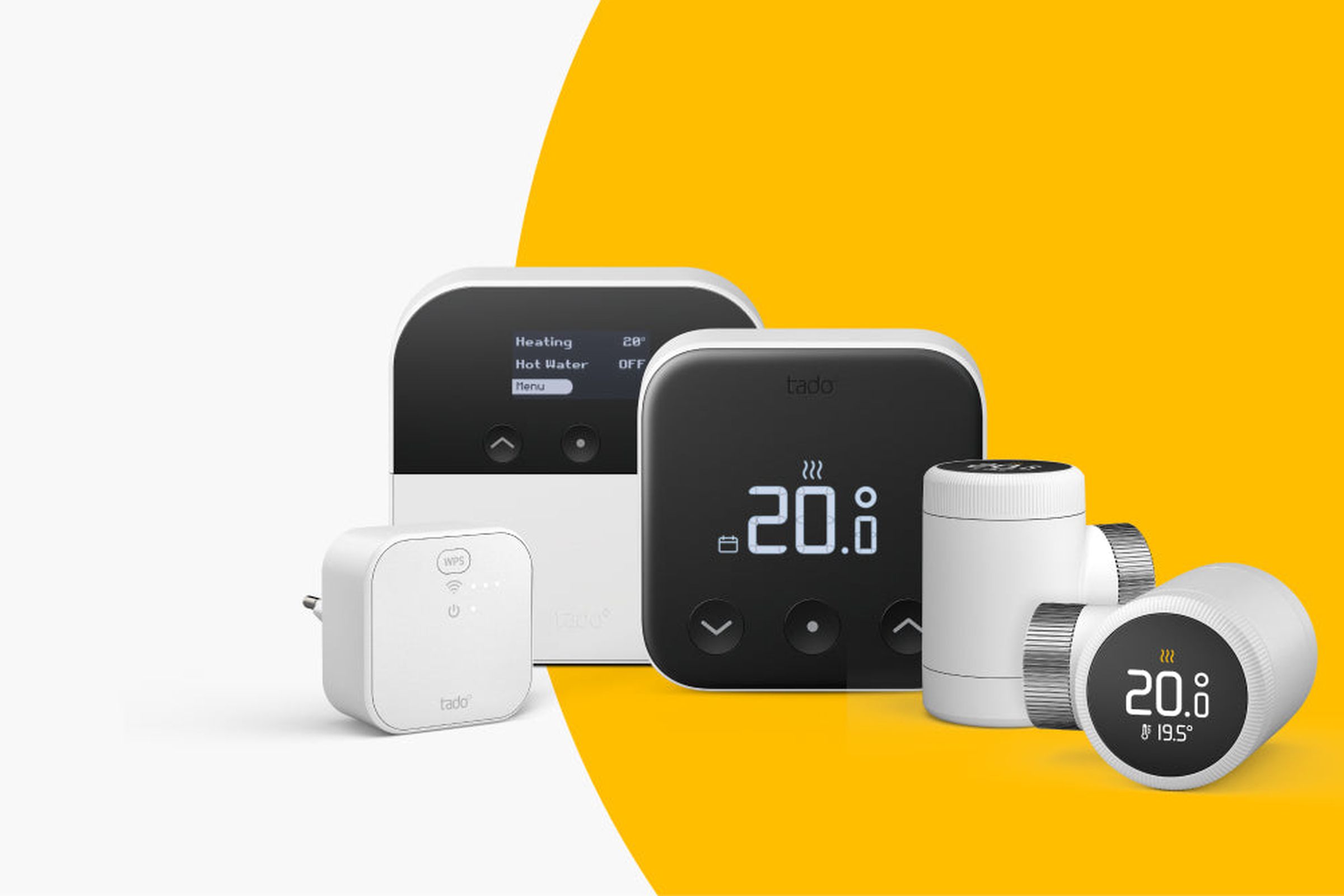 Tampilan produk Wireless Temperature Sensor X, Heat Pump Optimizer X, Thermostat X, dan dua Smart Radiator Thermostat X.