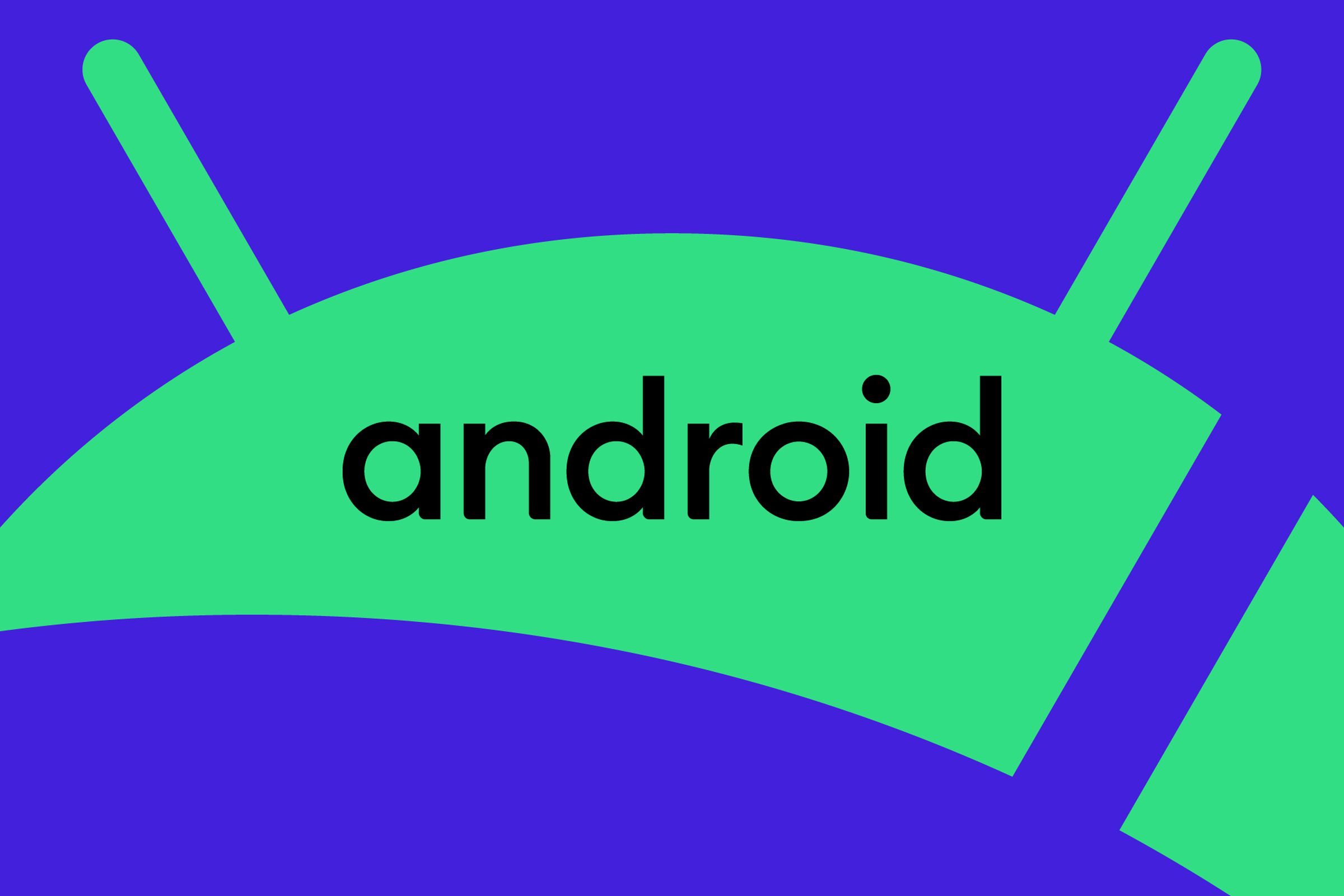 Logo Android dengan latar belakang hijau dan biru.