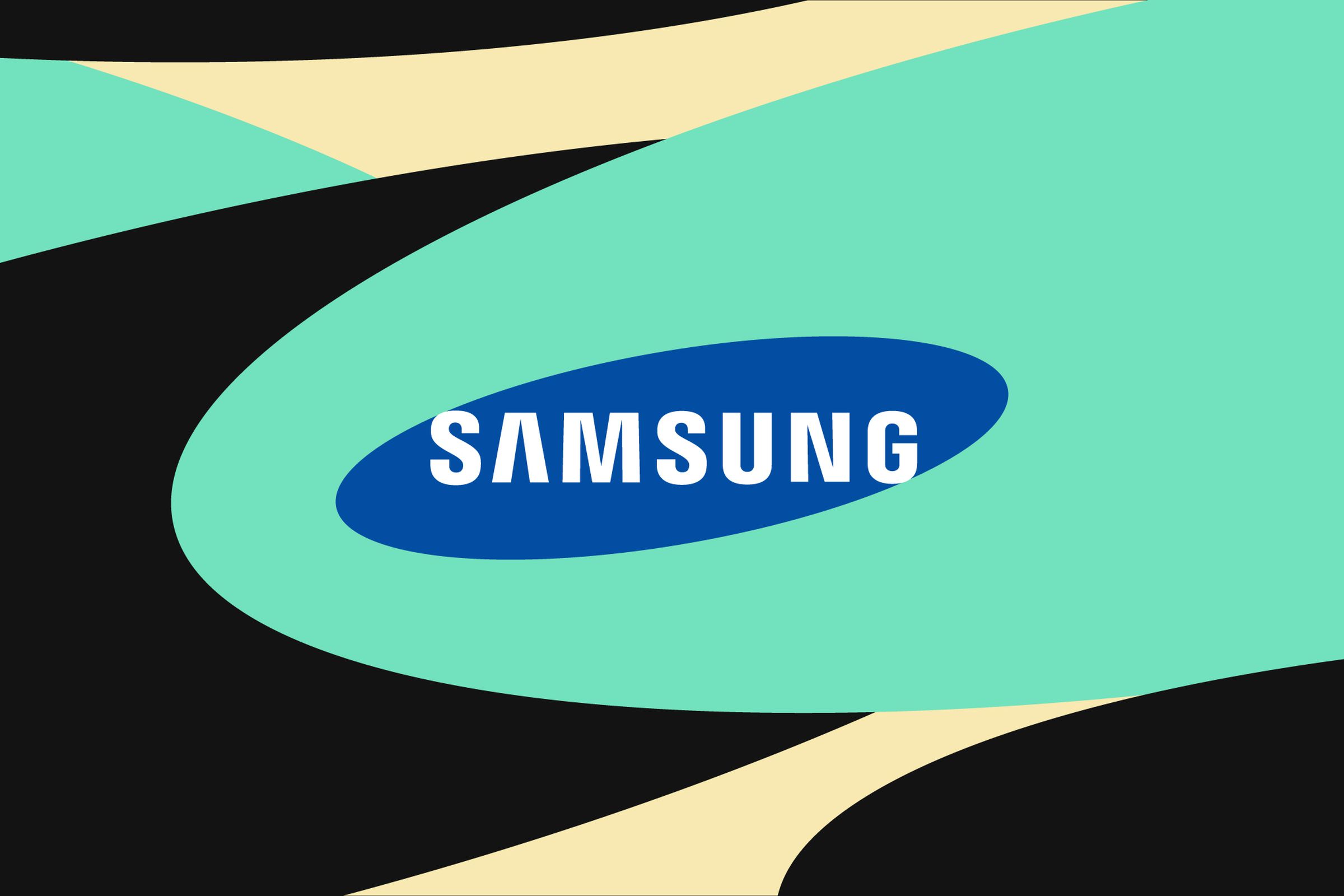 Logo Samsung dengan latar belakang abstrak