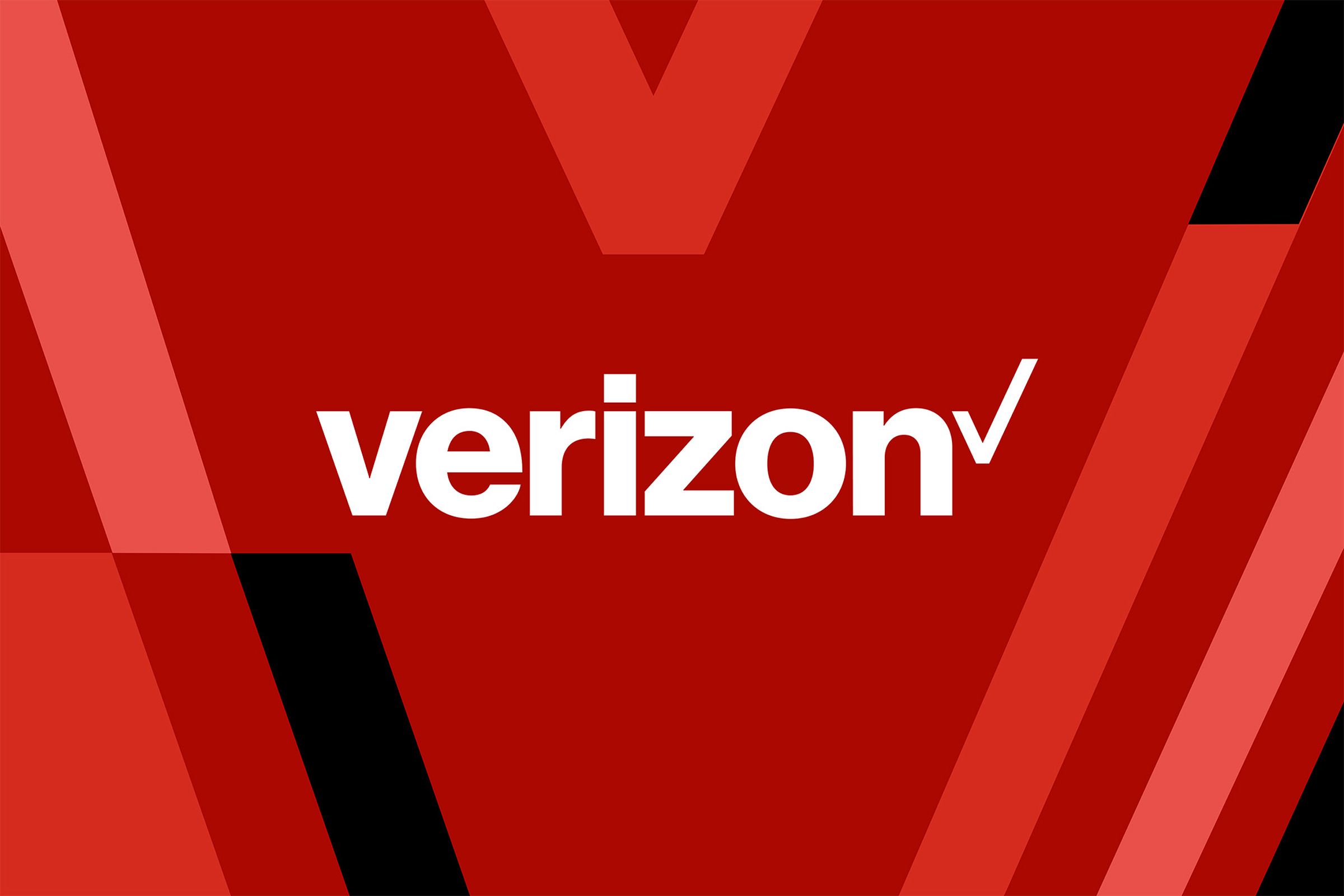 Ilustrasi logo Verizon dengan latar belakang merah dan hitam