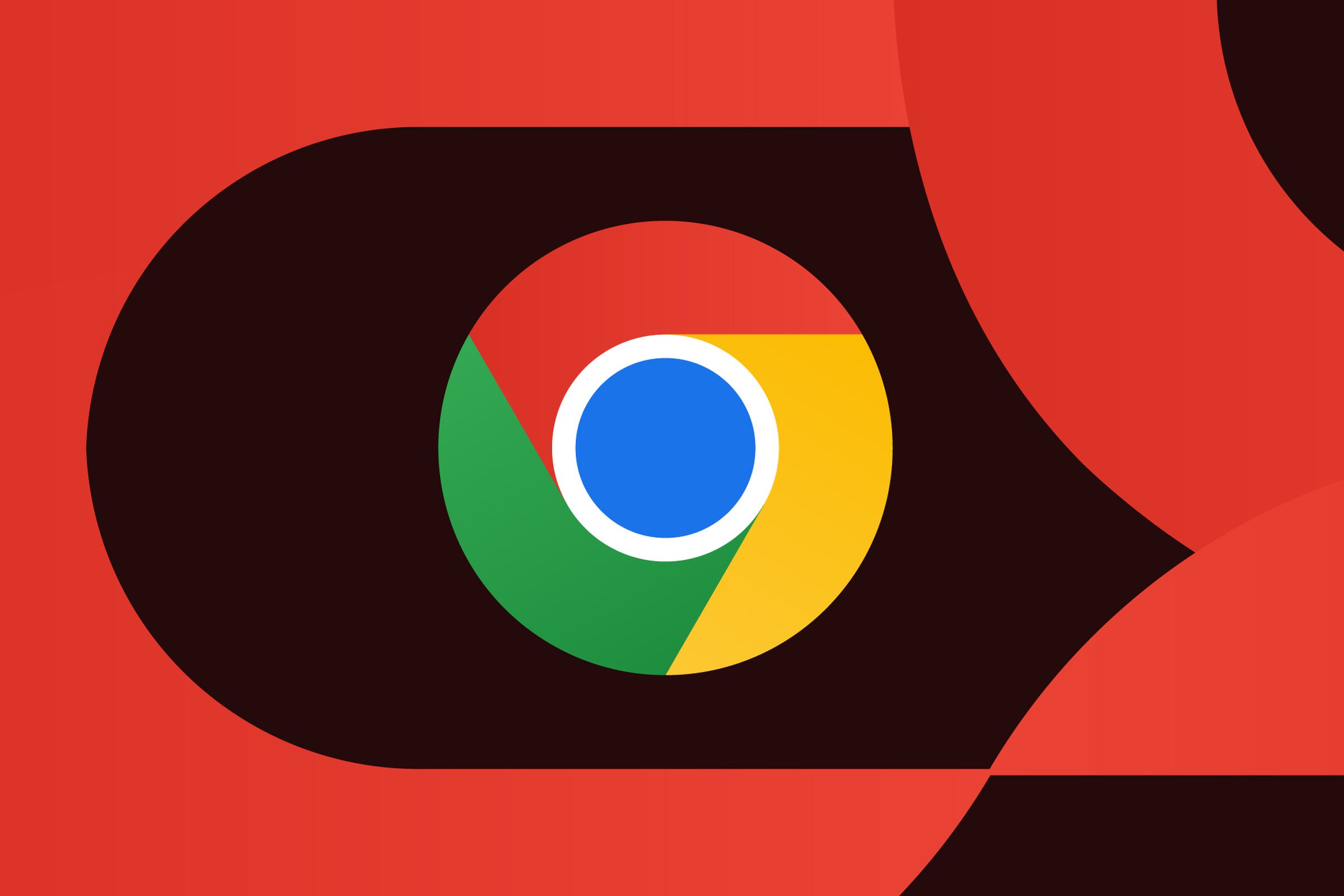 Ilustrasi logo Chrome dengan latar belakang merah terang dan gelap