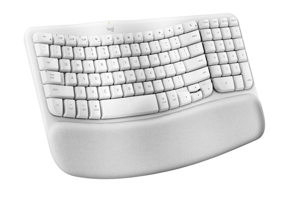 Jika kamu sering merasakan nyeri pada pergelangan tangan, Logi Ergo Wave Keys for Mac dengan palm rest dan layout uniknya bisa jadi solusi