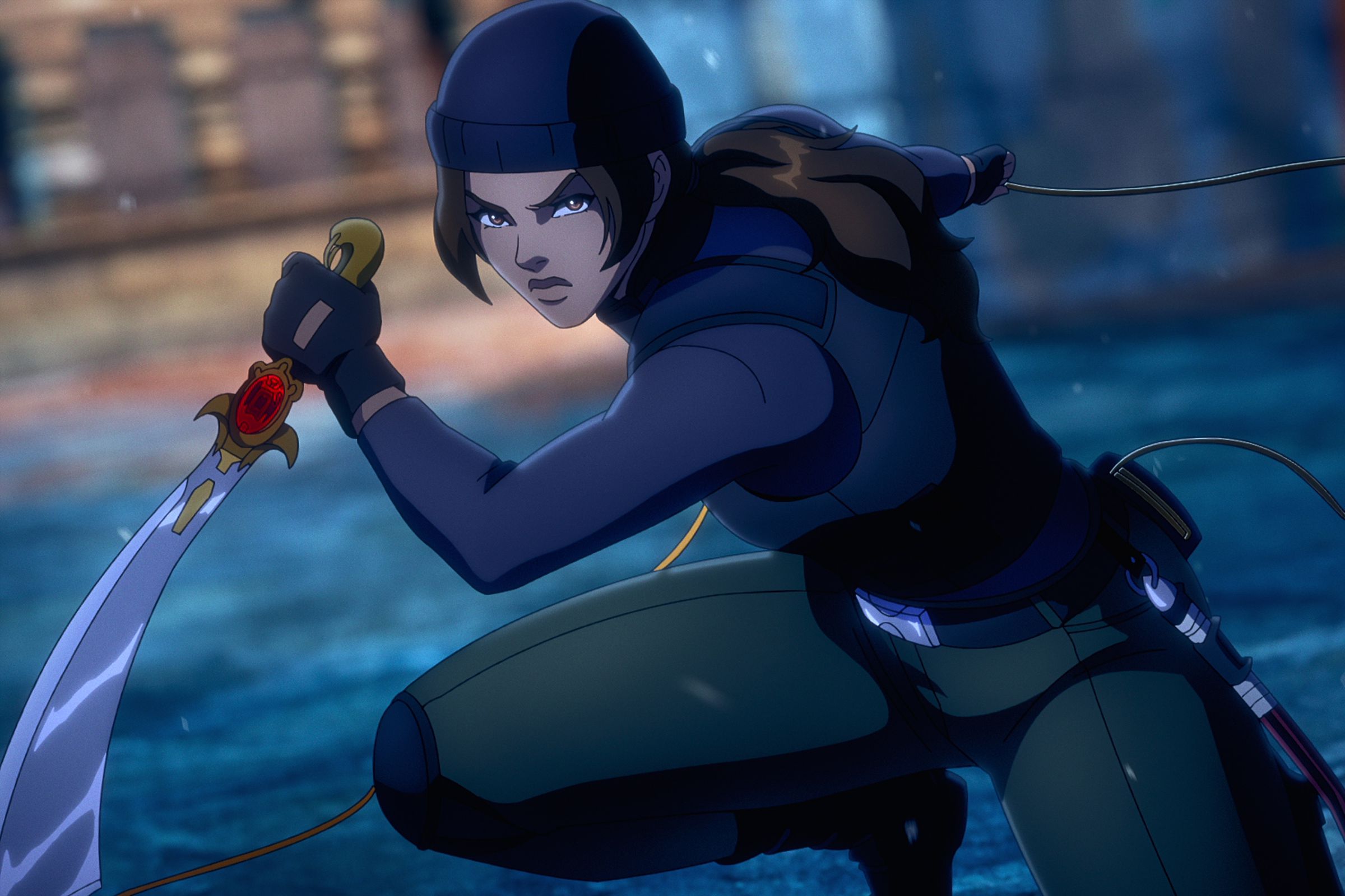 Cuplikan dari serial animasi Tomb Raider dari Netflix.